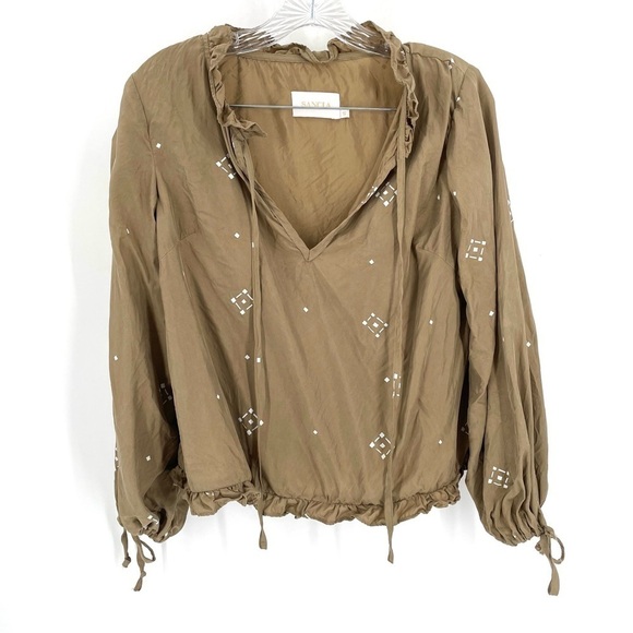 ANTHROPOLOGIE Sancia Yoelette 70s Boho Balloon Tie Sleeves Peasant Blouse Top - Picture 4 of 8